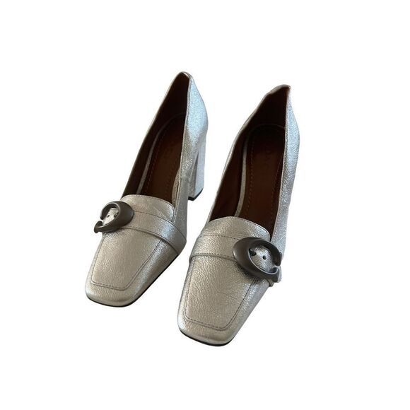 Coach Womens Silver 85mm Buckle Square Toe Metallic Jade Pump Shoes Size 5 - Picture 1 of 9